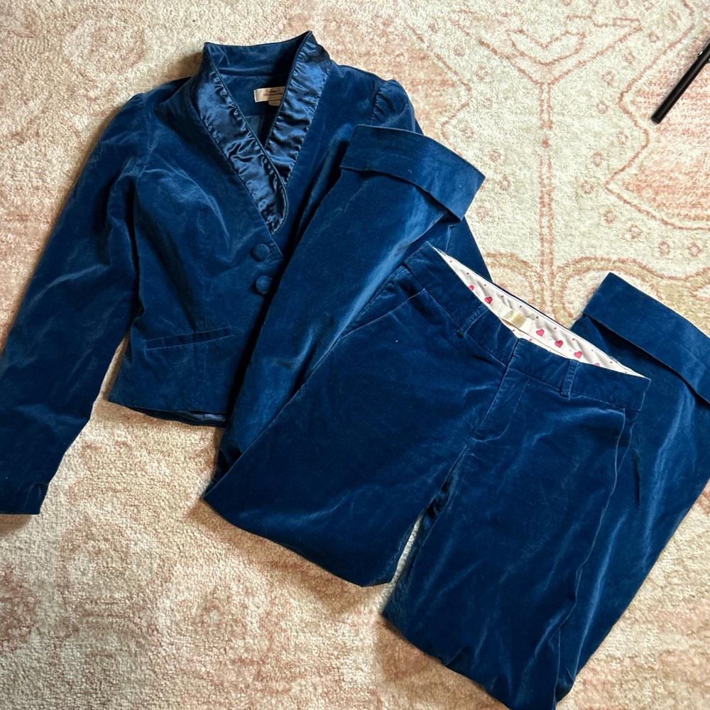 Velvet Two-Piece Pantsuit in Deep Teal Blue